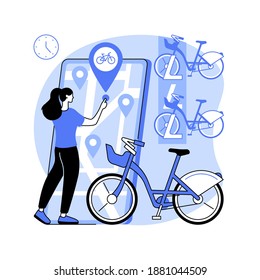 Bike sharing abstract concept vector illustration. Public bike rental, bicycle sharing application, green urban transportation, book a ride online, ecological city transport abstract metaphor.