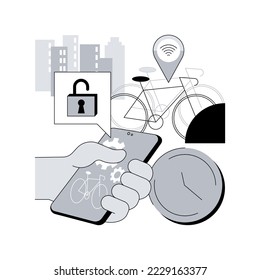 Bike sharing abstract concept vector illustration. Public bike rental, bicycle sharing application, green urban transportation, book a ride online, ecological city transport abstract metaphor.