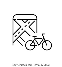 Bike Sharing App. Fahrrad und Karte mit Lage. Pixel perfekt, bearbeitbarer Hub