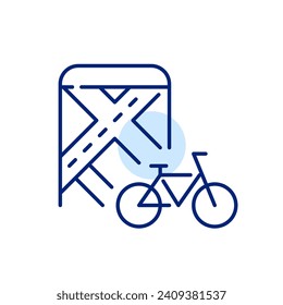 Bike sharing app. Bicycle and map showing location. Pixel perfect, editable stroke
