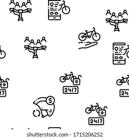 Bike Sharing Business Seamless Pattern Vector Thin Line. Illustrations