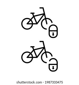 Bike sharing flat line icon. Vector outline illustration of  Urban transportation, rent a bike, bike rental app. Black color thin linear sign for store, can be used in logo, UI and web design.