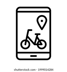 Bike sharing flat line icon. Vector outline illustration of  Urban transportation, rent a bike, bike rental app. Black color thin linear sign for store, can be used in logo, UI and web design.