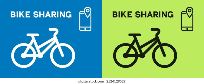 Bike sharing icon. Banner with bicycle silhouette. Vector illustration