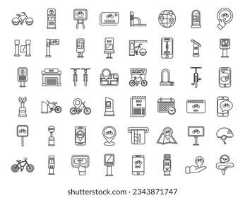 Bike sharing icons set outline vector. City person. System map