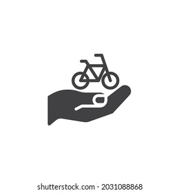Bike Sharing Service Vektorsymbol. volles Flachzeichen für mobiles Konzept und Webdesign. Hand, die eine Fahrradsymbol hält. Symbol, Logo-Abbildung. Vektorgrafik