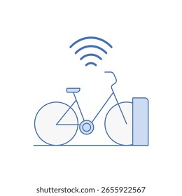 Icono de la estación de bicicletas compartidas con soporte y señal, ideal para App ciclistas urbanos, plataformas de movilidad inteligentes y soluciones de transporte sostenibles.