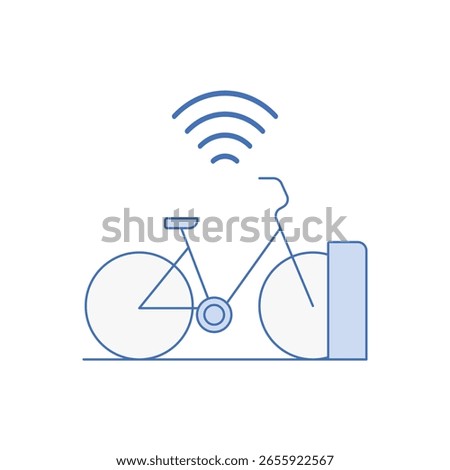Bike sharing station icon with docking rack and signal — ideal for urban cycling apps, smart mobility platforms, and sustainable transport solutions.