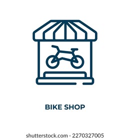 Bike shop icon. Linear vector illustration from bike shop collection. Outline bike shop icon vector. Thin line symbol for use on web and mobile apps, logo, print media.