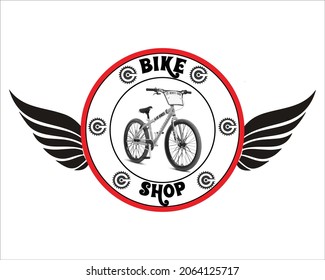 bike shop logo with bicycle and wings
