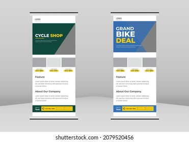 Bike shop opening Roll up Banner Design, New bike collection poster Roll up leaflet template. Grand opening bike shop flyer poster DL Flyer, Trend Business Roll Up Banner Design