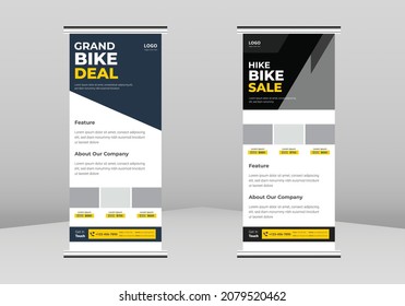Bike shop opening Roll up Banner Design, New bike collection poster Roll up leaflet template. Grand opening bike shop flyer poster DL Flyer, Trend Business Roll Up Banner Design