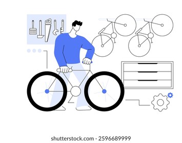 Bike shop owner isolated cartoon vector illustrations. Confident bicycle store owner, bike rental business, tourism industry, outdoor equipment, bicycle fixing and maintenance vector cartoon.