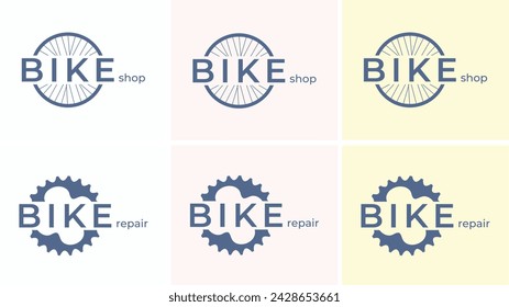 Logotipo de taller de bicicletas y reparación de bicicletas. Logo de la tienda de bicicletas. Venta de bicicletas. Repuestos para reparación y mantenimiento de bicicletas, logo de taller. Banner publicitario. Ilustración vectorial de color plano. Aislado