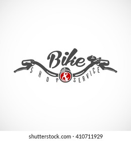 Bike shop & service  Retro label or badge design. Handlebar.