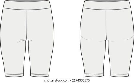 Girls short legging fashion flat sketch template. women active wear biker  short technical fashion illustration. | CanStock