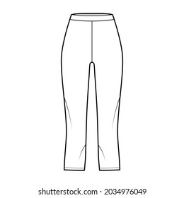 Bike shorts Leggings technical fashion illustration with natural waist, high rise, calf length. Flat sport training pants, trousers apparel template front, white color. Women, men unisex CAD mockup
