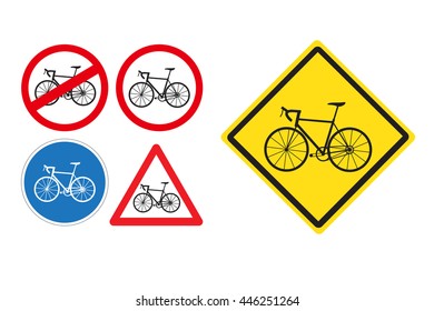 Bike Signs. Set of five different kinds isolated on white background