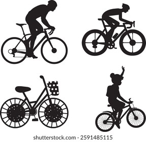 bike silhouettes - cyclists icon and symbols