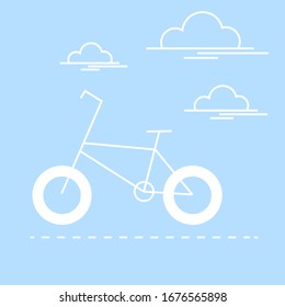 BIKE, Simple linear drawing on a blue background, Transport, Editable stroke. Way to travel
