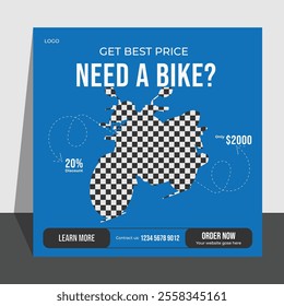 Bike social media post design template, bike sale poster design template