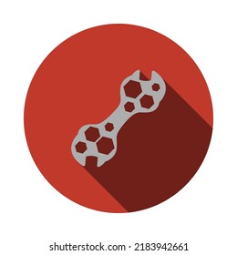 Icono de bici-español. Diseño De Esténcil De Círculo Plano Con Sombra Larga. Ilustración vectorial.