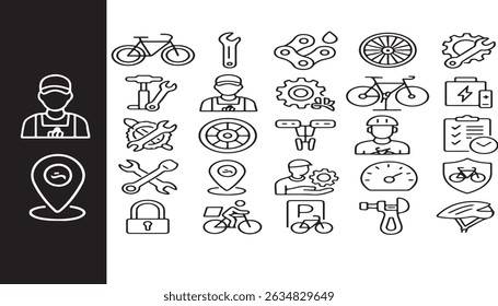 Bike storage security line icon set