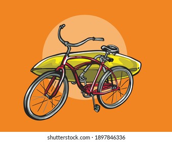 Bike Surf Summer Beach Graphic Illustration Vector Art T-shirt Design