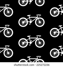 Bike symbol seamless pattern on black background. Vector illustration.