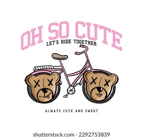 Bike and teddy bear face drawing. Vector illustration design for fashion graphics, prints, t shirts.