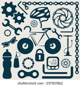 Bike tools equipment and accessories retro vector icons