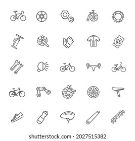 Bike tools and equipment part icon set. Bike and attributes