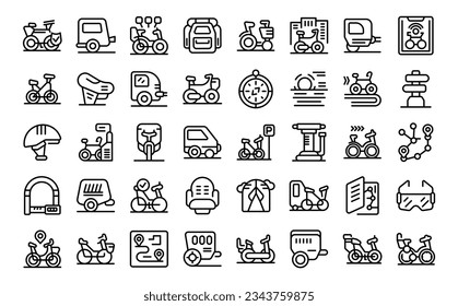 Bike trailer icons set outline vector. Cargo cycle. Life ride