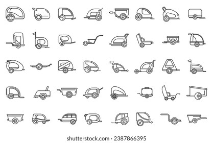 Iconos de remolque de bicicleta establecen el vector de contorno. Familia del ciclo de carga. Viaje