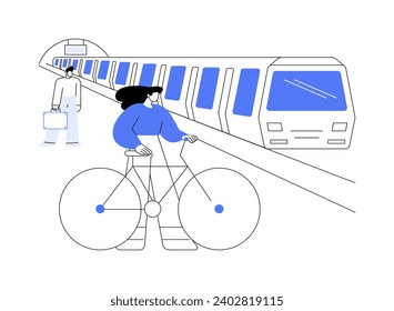 Bike transportation facility abstract concept vector illustration. Young girl with a bike waiting for the subway, metro station, urban transportation, public transport abstract metaphor.