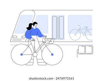 Fahrradtransporteinrichtung isolierte Cartoon-Vektorillustrationen. Schönes Mädchen, das ein Fahrrad hält, wenn es auf U-Bahn, urbanen Lebensstil, öffentliche Verkehrsmittel, U-Bahn-Station Vektorgrafik Cartoon wartet.