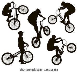 Bike trick detailed vector silhouettes set. Sports design