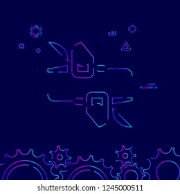 Bike Trigger Shifters Vector Line Icon. Bicycle Spare Part Gradient Symbol, Pictogram, Sign. Dark Blue Background. Light Abstract Geometric Background. Related Bottom Border