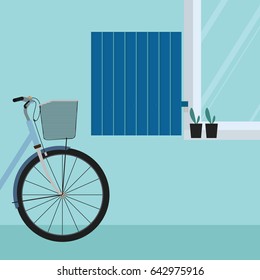 Bike vector catoon. Bicycle parked by the window.