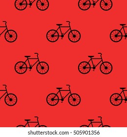 Bike vector illustration. Flat design. Red seamless background pattern