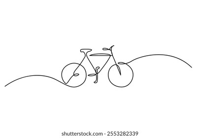 Ilustración vectorial de la bici en un estilo de dibujo de línea editable continuo, Dibujo continuo de una línea de diseño minimalista de Vector de bicicleta o bicicleta, Icono de línea continua de bicicleta.