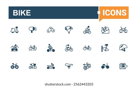 Bike vector line icon set. Contains such icons as healthy, classic, city, app, sport and more. Isolated icons design. Editable vector outline and solid icons.