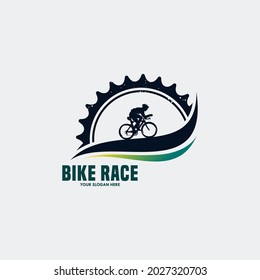 bike vintage logo template gear and cyclist