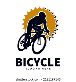 bike vintage logo template gear and cyclist illustration