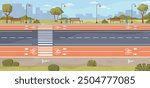 Bike walking path, cyclist traffic or road rules flat cartoon vector illustration. Cyclists use route, cycling bike rider. Biking man and active rest, pedestrian way and people