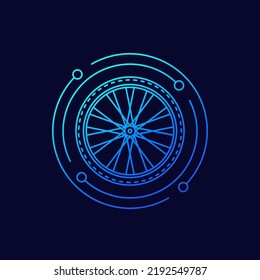 bike wheel icon, bicycle parts linear design