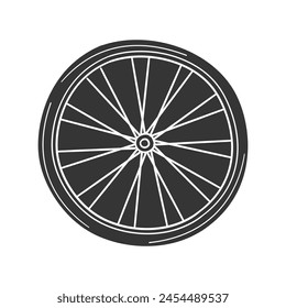 Bike Wheel Icon Silhouette Illustration. MTB Vector Graphic Pictogram Symbol Clip Art. Doodle Sketch Black Sign.