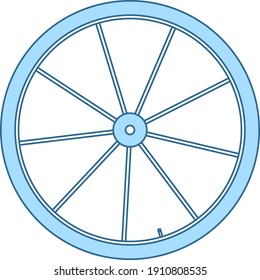 Bike Wheel Icon. Thin Line With Blue Fill Design. Vector Illustration.
