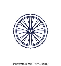 Bike Wheel Line Icon On White, Bicycle Parts