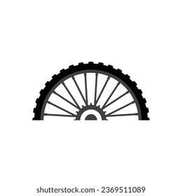 Bike wheel with spokes. Half part bicycle wheel. Vector element.
